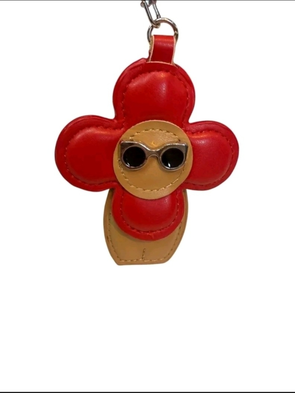 Red Flower Keychain Bag Charm with Sunglasses Accent